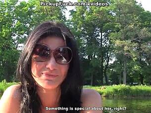 Amateur black beauty gets hardcore public sex in the woods for money