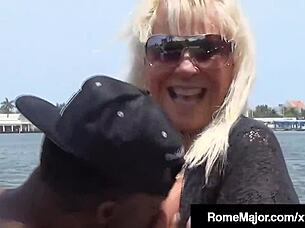 Big black cock cums hard in granny Mandie Mcgraw's mouth lakeside