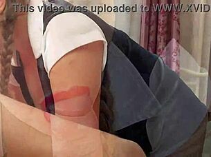 cute school student nata sweet gives pov blowjob sucking monster cock like candy