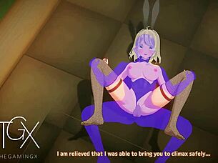 sexy fantasy girl in outfit plays 3d hentai game