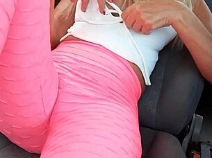 Public highway action with hot blonde showing off