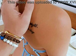 big booty brunette deepthroats monster cock