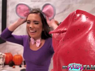 Cosplay Cutie Endures Rough Blowjob from Crustacean Costume Guy