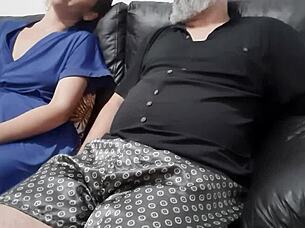 Stepmother falls asleep on stepsons lap and he sticks his dick in her mouth until he cums