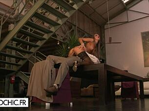 aleska diamond, a brunette babe in stockings, pleasures her man with riding and doggystyle, leading to cumshot