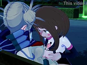 Ochako a Himiko Toga se oddávají futanari masturbaci a creampie hentai