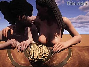 Two sluts jerk cock for licking and spitting cum to swallow