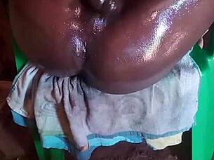 Big Black Oiled Dick Cums in Unique Position with Fingering