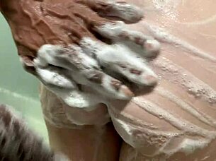 stepsister shares the shower with her stepbrother, almost getting her tight asshole fucked by his monster cock