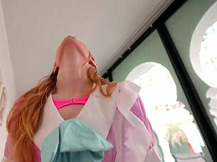 teen stepsister in cosplay costume with cum on face