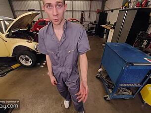 Gay Twink Mechanic Gives Hot Blowjob And Fucks Anal Before Boss Cums In Hd Porn