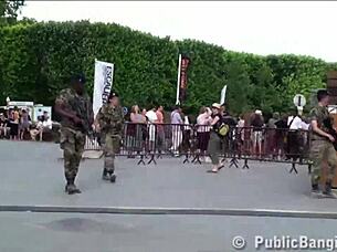 Extreme public threesome near Eiffel Tower in Paris