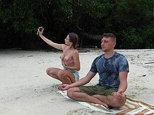 meditation on the beach turns into a sloppy blowjob from a stranger girl