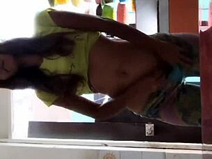 peruvian milf masturbates in lingerie, licking pussy close up