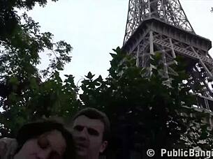 Extreme public threesome near Eiffel Tower in Paris