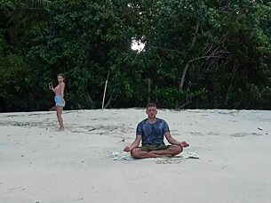 meditation on the beach turns into a sloppy blowjob from a stranger girl