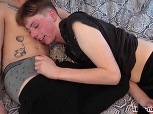two tattooed twinks fuck on my bed with big cocks.