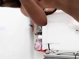 peruvian milf masturbates in lingerie, licking pussy close up