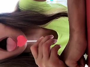 peruvian milf masturbates in lingerie, licking pussy close up