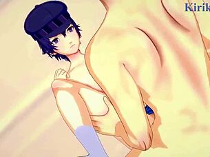 lesbian bailey dives into safira's shaved pussy with dildo