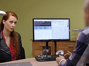 Alluring redhead trades sex for vet clinic loan