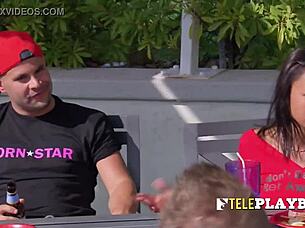 swinger couples indulging in a sensual group orgy in the red room