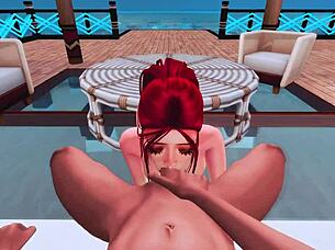 She deepthroats the huge BBC in cosplay.