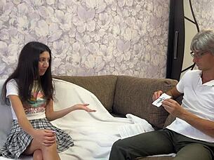 perverted therapist treats katty's intense sex cravings suggestively.