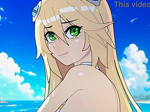 On the beach, blazblue hentai characters get uncensored in 3d cartoon
