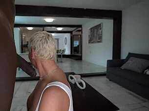 big titty blonde milf feels pleasure fucking her gardener outdoors