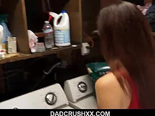 Tiny step daughter avery moon orgasms during fucking by father in law, caught in taboo scene.