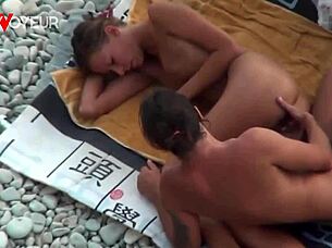 hot babe on the beach totally naked with buttplug in her ass?