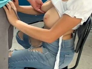 I fucked my girlfriend in classroom with big tits and blowjob