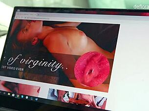 an incredibly exciting video where a virgin examines her hymen