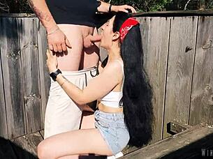 Risky Outdoor Facefuck And Cum Swallow At Hunting Tower