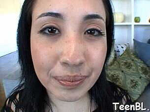 Horny teen teases before sucking cock