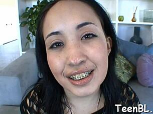 Horny teen teases before sucking cock