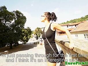 euro slut in glasses gets a facial outdoors 😏