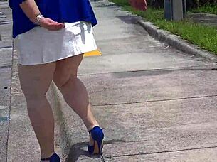 Caught in Car Finger Fucking Publicly in Sexy Dress No Panties - Big Ass Risky BBW Exhibitionist Sucks Stranger Off Outdoors