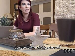 Debt4k: Pregnant Redhead Spreads Legs For Debt Collector