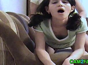 Hot brunette teen spied on while fucking housewife.