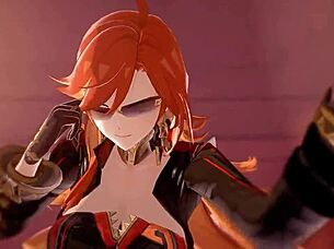 Anime girl gets creampie in pussy with big cock cum.