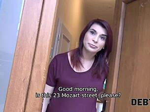 Debt4k: Pregnant Redhead Spreads Legs For Debt Collector