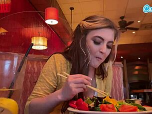 cumming in public with my interactive toy gave me a huge wet orgasm at lunch