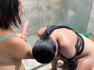 My step-mom trips and falls on my hard cock