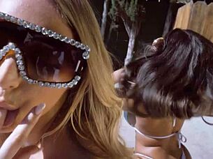 kiki and kayley have a fun lesbian day in bikinis at the pool