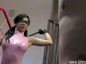 Brutal Whipping Punishment By Asian Mistress In Latex With Glasses