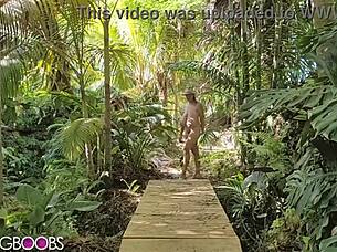 Hairy Busty Hippie Shows Bouncing Boobs Outdoors