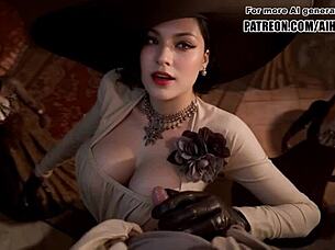 Lady Dimitrescu Cosplay Jerking You Off in Uncensored Hentai 😈