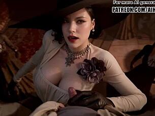 Lady Dimitrescu Cosplay Jerking You Off in Uncensored Hentai 😈